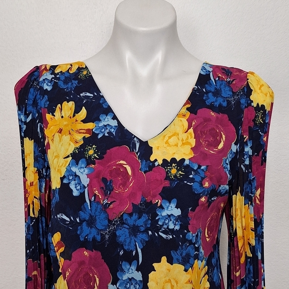 Laurie Felt Multicolor Floral Retro Bohemian Pleated Bell Sleeve Blouse Size XXS - Picture 3 of 13